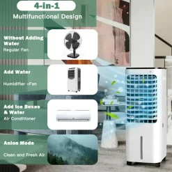 Evaporative Air Cooler, 4-In-1 Bladeless Swamp Cooler with Remote Control