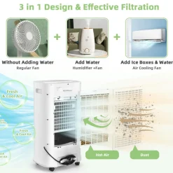 Evaporative Air Cooler, Portable Cooling Fan & Humidifier with Remote