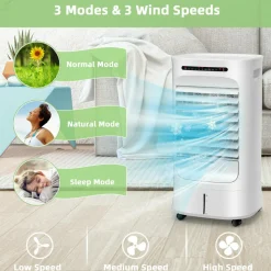 Evaporative Air Cooler, Portable Cooling Fan & Humidifier with Remote