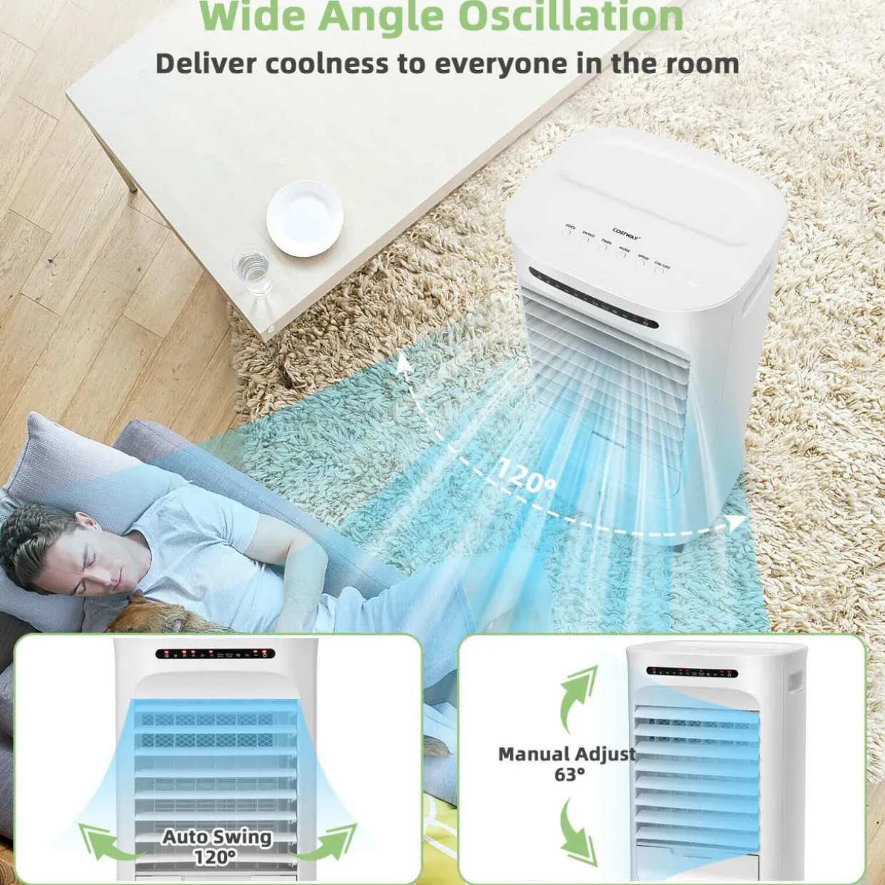Evaporative Air Cooler, Portable Cooling Fan & Humidifier with Remote