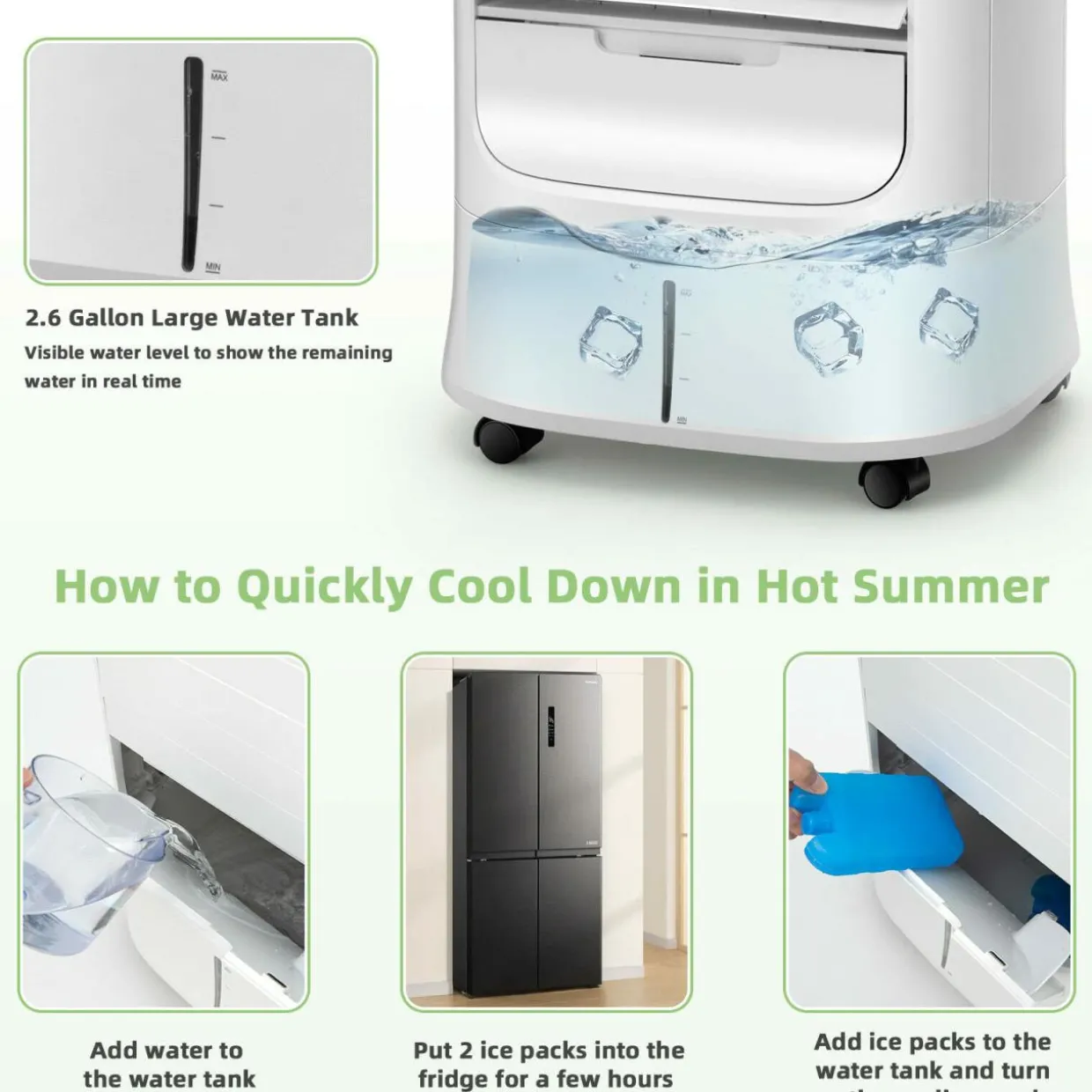 Evaporative Air Cooler, Portable Cooling Fan & Humidifier with Remote