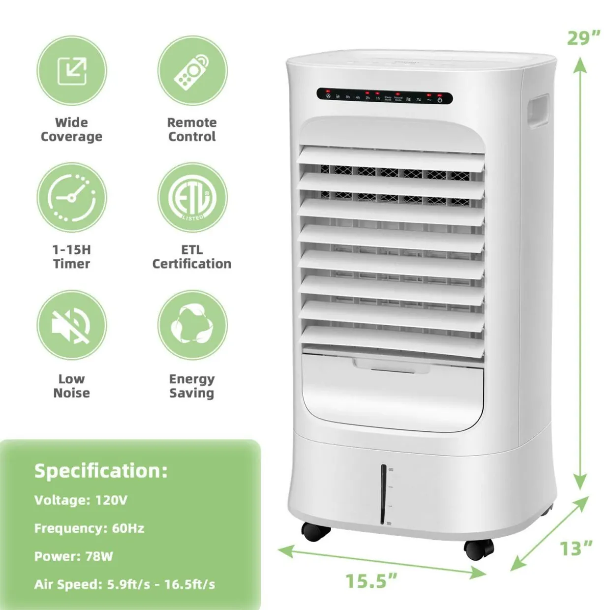 Evaporative Air Cooler, Portable Cooling Fan & Humidifier with Remote