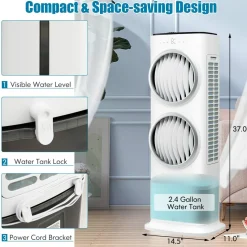 Evaporative Air Cooler, with Remote Control, 3-in-1 Portable Quiet Swamp Cooler with 3 Modes