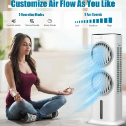 Evaporative Air Cooler, with Remote Control, 3-in-1 Portable Quiet Swamp Cooler with 3 Modes