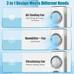 Evaporative Air Cooler, with Remote Control, 3-in-1 Portable Quiet Swamp Cooler with 3 Modes