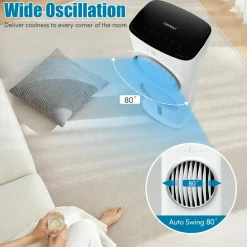 Evaporative Air Cooler, with Remote Control, 3-in-1 Portable Quiet Swamp Cooler with 3 Modes