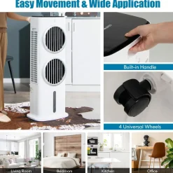 Evaporative Air Cooler, with Remote Control, 3-in-1 Portable Quiet Swamp Cooler with 3 Modes