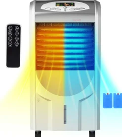 Evaporative Cooler and Heater, Portable Cooling Fan with Remote Control, 3-Mode, 3-Speed and Timer Function