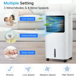 Evaporative Cooler, 3-in-1 Cooler, Fan and Humidifier with 7.5H Timer