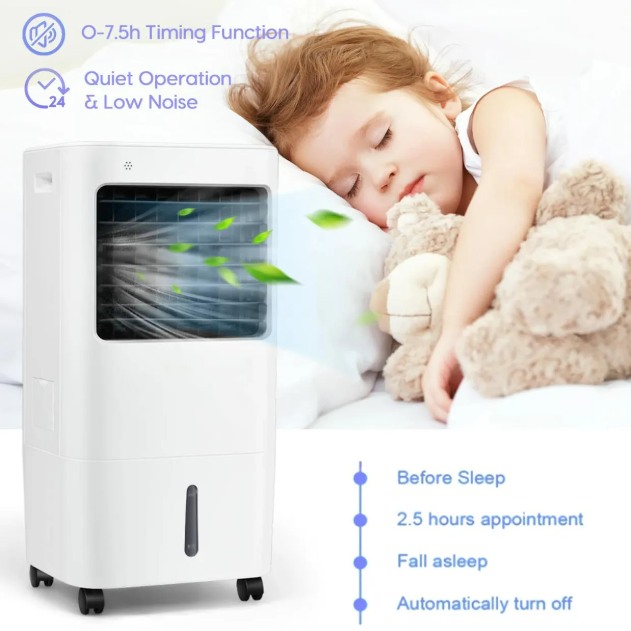 Evaporative Cooler, 3-in-1 Cooler, Fan and Humidifier with 7.5H Timer