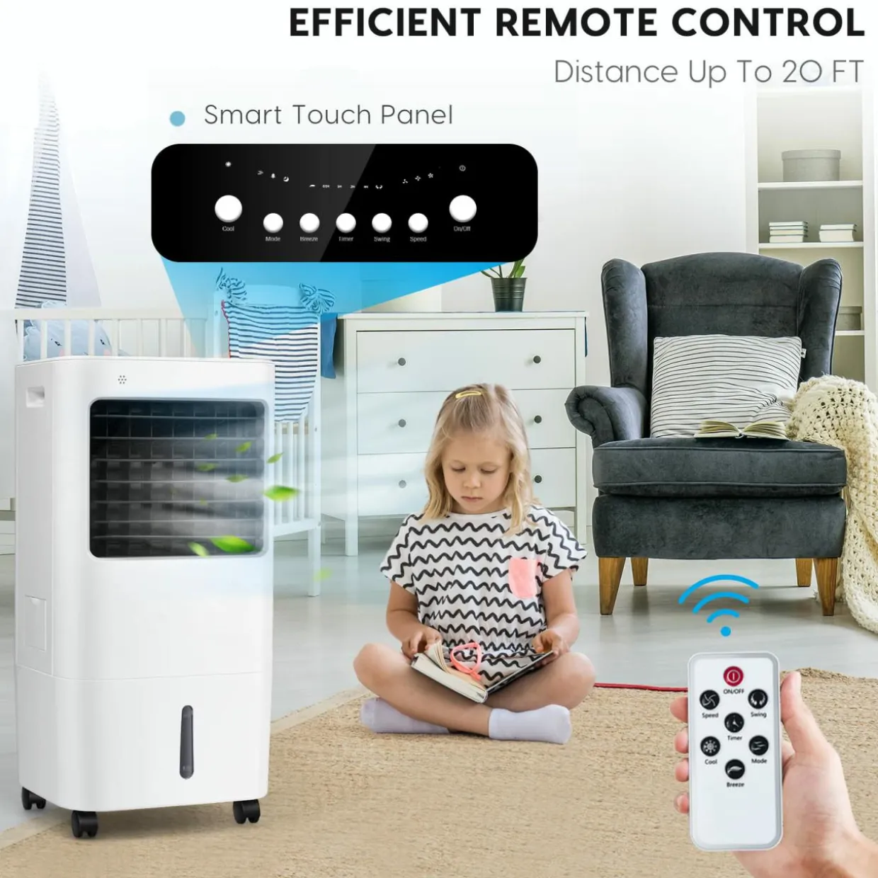 Evaporative Cooler, 3-in-1 Cooler, Fan and Humidifier with 7.5H Timer