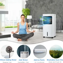 Evaporative Cooler, 3-in-1 Cooler, Fan and Humidifier with 7.5H Timer
