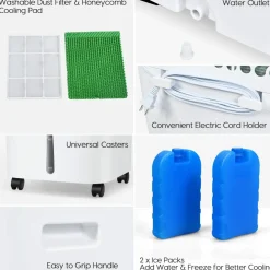 Evaporative Cooler, 3-in-1 Cooler, Fan and Humidifier with 7.5H Timer