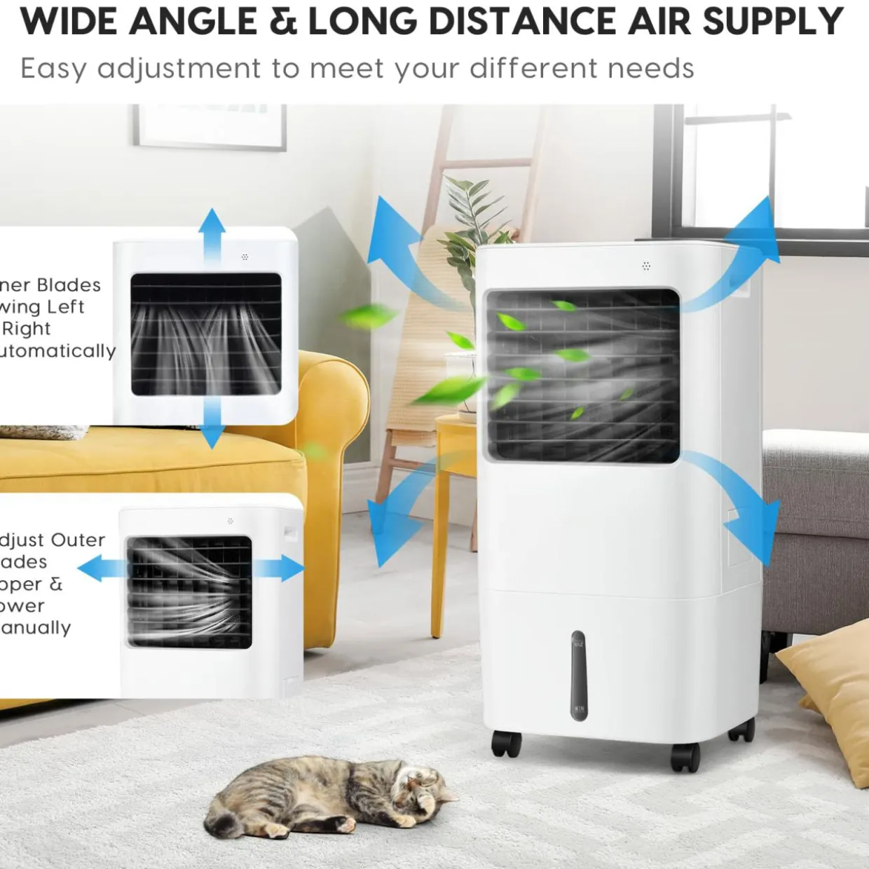 Evaporative Cooler, 3-in-1 Cooler, Fan and Humidifier with 7.5H Timer