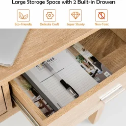 Extendable Computer Desk with 2 Drawers, Small Writing Desk with Pull Out Secondary Desk