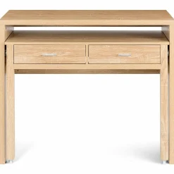 Extendable Computer Desk with 2 Drawers, Small Writing Desk with Pull Out Secondary Desk