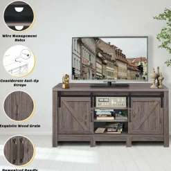 Farmhouse TV Stand with Sliding Barn Door, Wood Universal TV Console for TV's up to 55