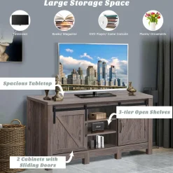 Farmhouse TV Stand with Sliding Barn Door, Wood Universal TV Console for TV's up to 55