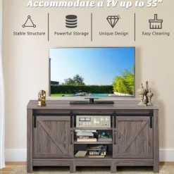 Farmhouse TV Stand with Sliding Barn Door, Wood Universal TV Console for TV's up to 55