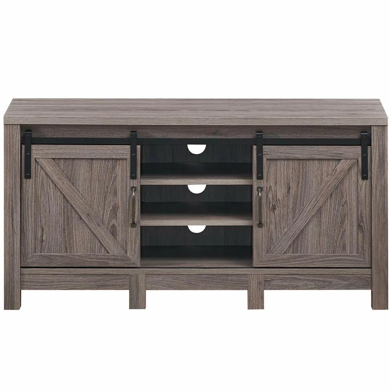 Farmhouse TV Stand with Sliding Barn Door, Wood Universal TV Console for TV's up to 55" Flat Screen for Living Room