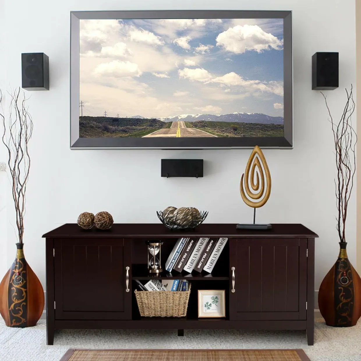 Farmhouse Wood Barn Door TV Stand for TV's up to 65" Flat Screen, Living Room Media Console Storage Cabinet with