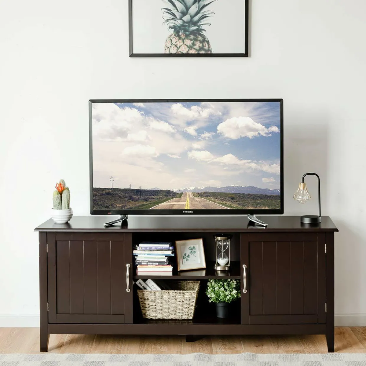 Farmhouse Wood Barn Door TV Stand for TV's up to 65" Flat Screen, Living Room Media Console Storage Cabinet with