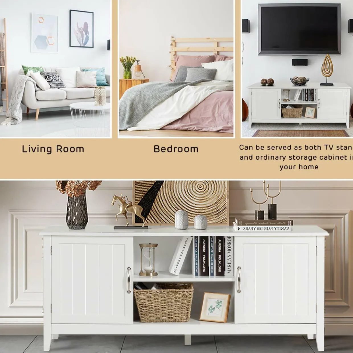 Farmhouse Wood Barn Door TV Stand for TV's up to 65" Flat Screen, Living Room Media Console Storage Cabinet with