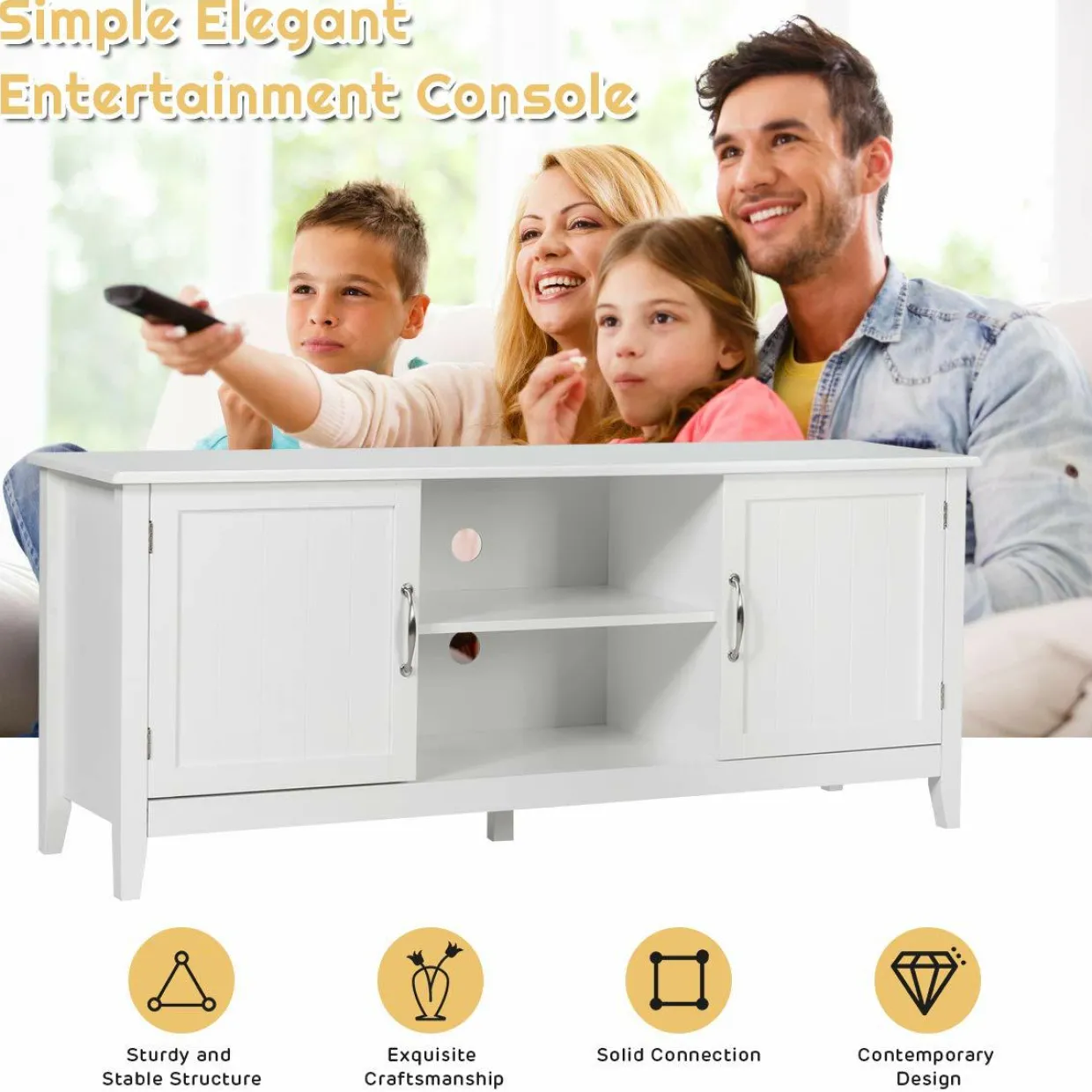 Farmhouse Wood Barn Door TV Stand for TV's up to 65" Flat Screen, Living Room Media Console Storage Cabinet with
