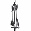 Fireplace Set 5 Piece Rustic Heavy Duty Compact Wrought Iron Fire Place Tool Set with Pedestal Place