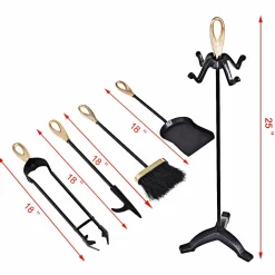 Fireplace Set 5 Piece Rustic Heavy Duty Compact Wrought Iron Fire Place Tool Set with Pedestal Place