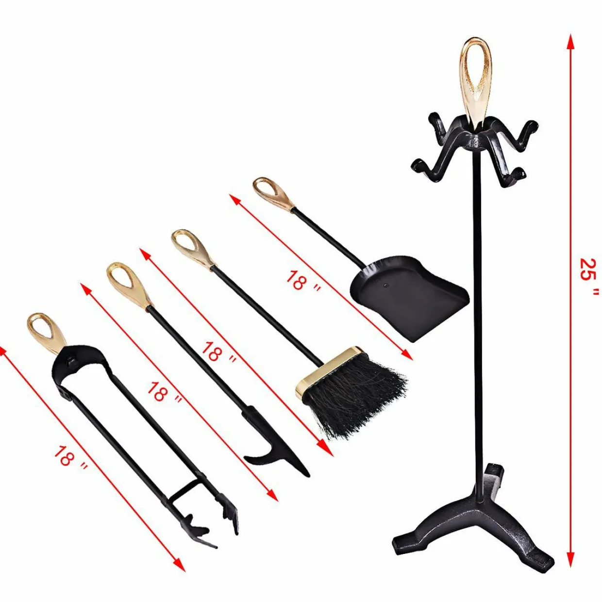 Fireplace Set 5 Piece Rustic Heavy Duty Compact Wrought Iron Fire Place Tool Set with Pedestal Place