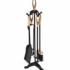 Fireplace Set 5 Piece Rustic Heavy Duty Compact Wrought Iron Fire Place Tool Set with Pedestal Place