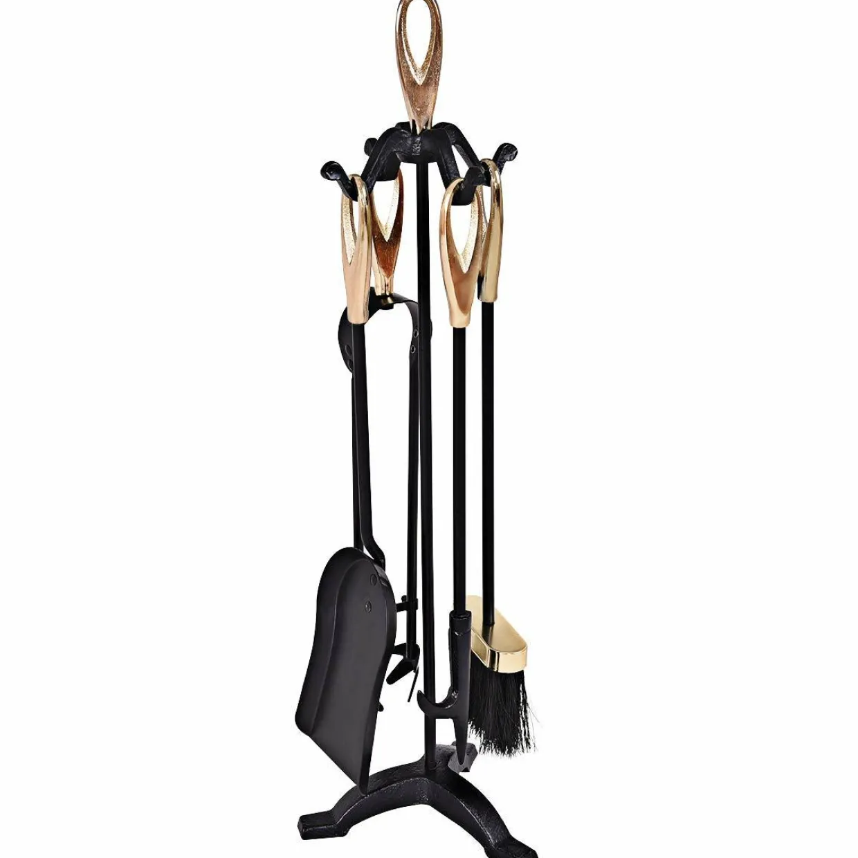 Fireplace Set 5 Piece Rustic Heavy Duty Compact Wrought Iron Fire Place Tool Set with Pedestal Place