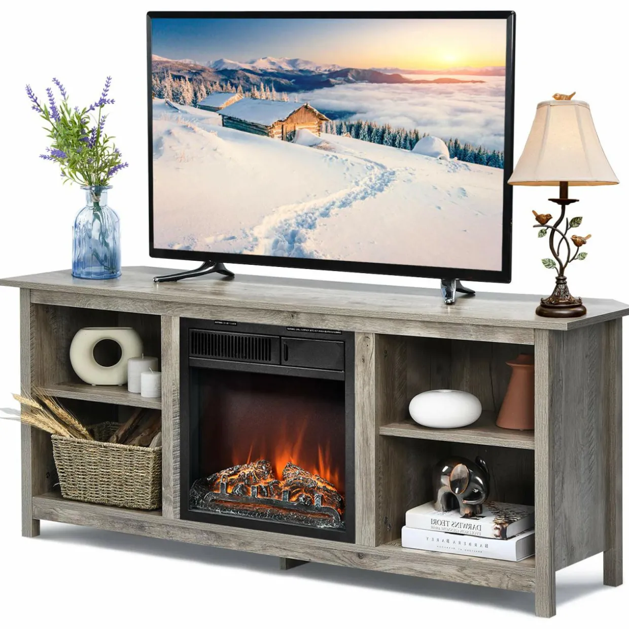 Fireplace TV Stand, 58 Inches Entertainment Media Console Center w/18 Inches 1500W Electric Fireplace