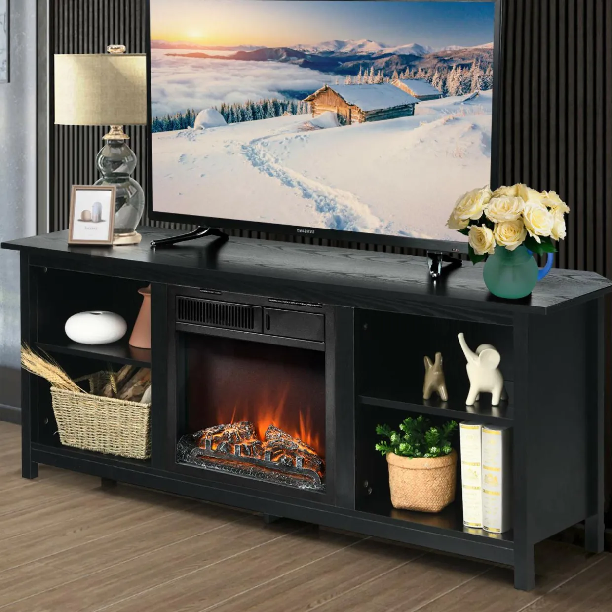 Fireplace TV Stand, 58 Inches Entertainment Media Console Center w/18 Inches 1500W Electric Fireplace