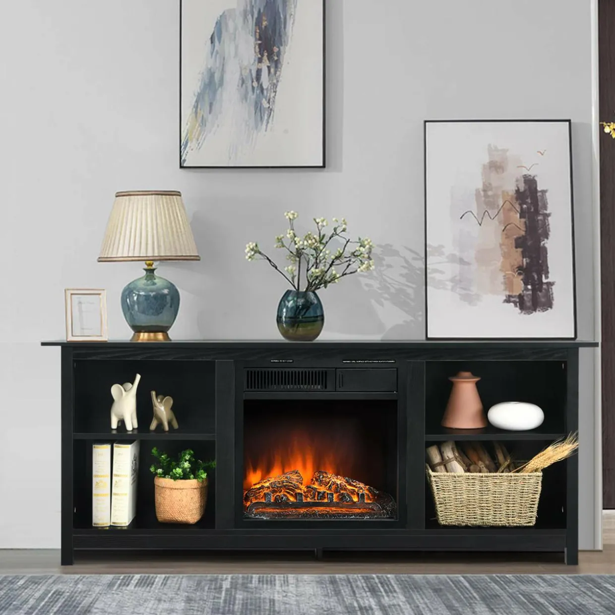 Fireplace TV Stand, 58 Inches Entertainment Media Console Center w/18 Inches 1500W Electric Fireplace