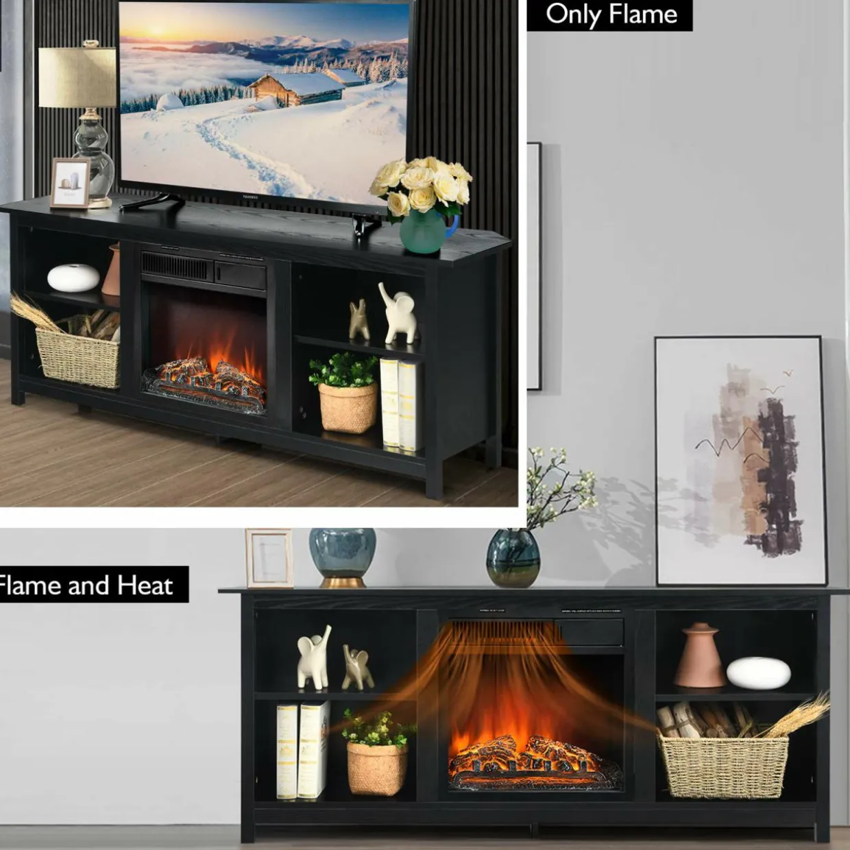 Fireplace TV Stand, 58 Inches Entertainment Media Console Center w/18 Inches 1500W Electric Fireplace