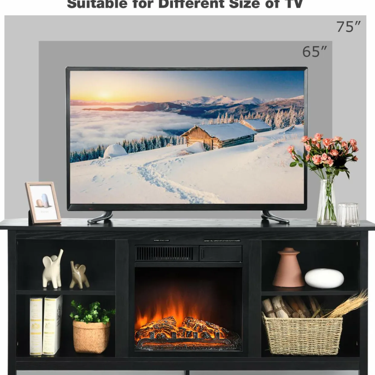 Fireplace TV Stand, 58 Inches Entertainment Media Console Center w/18 Inches 1500W Electric Fireplace