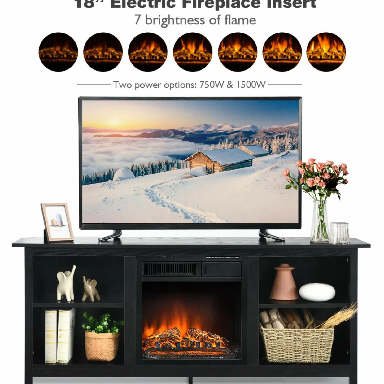 Fireplace TV Stand, 58 Inches Entertainment Media Console Center w/18 Inches 1500W Electric Fireplace