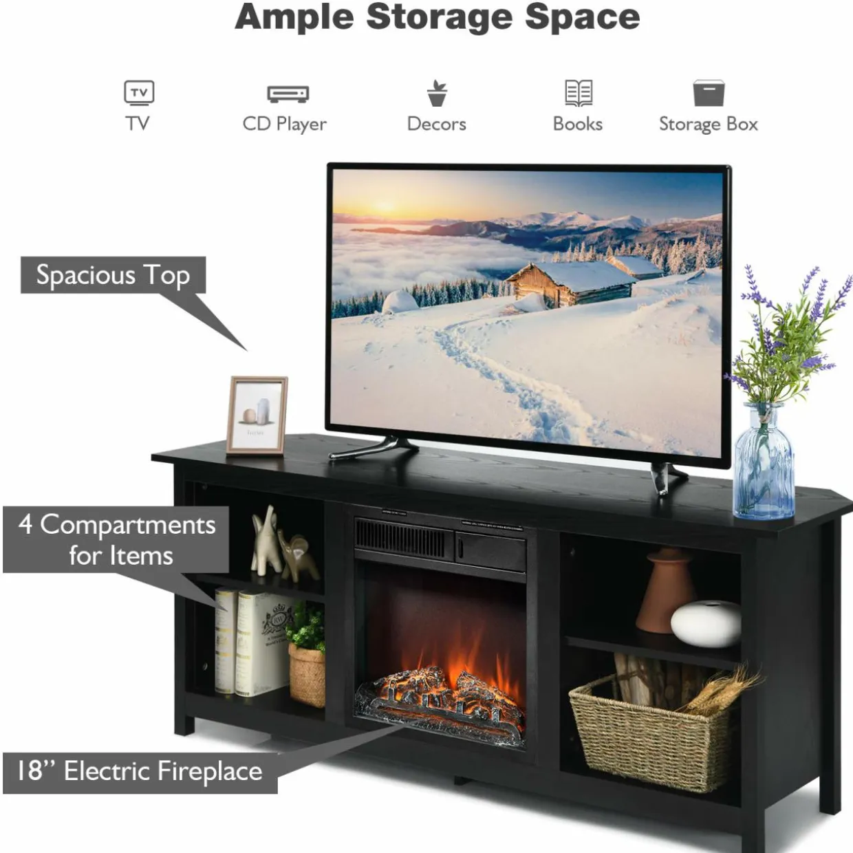 Fireplace TV Stand, 58 Inches Entertainment Media Console Center w/18 Inches 1500W Electric Fireplace