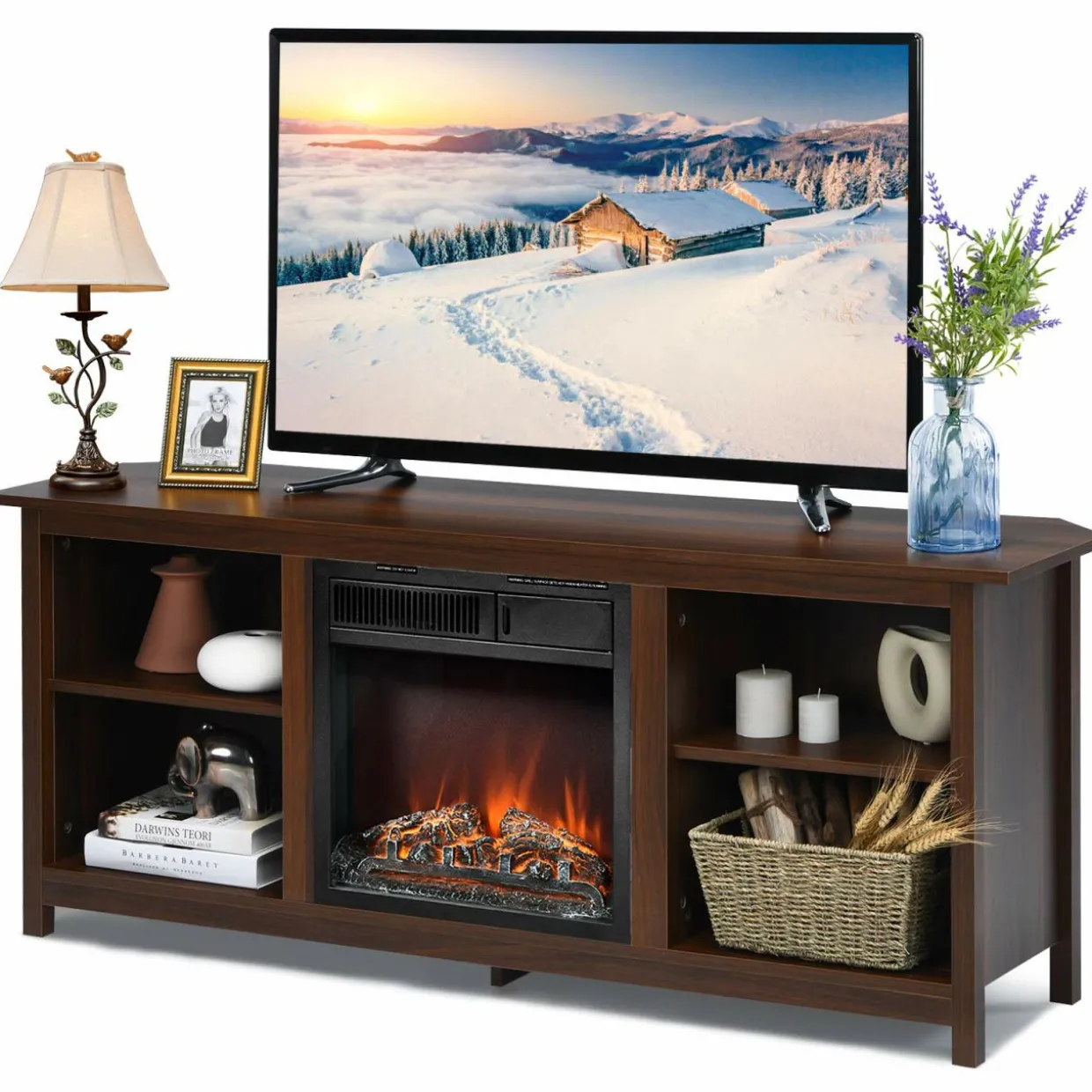 Fireplace TV Stand, 58 Inches Entertainment Media Console Center w/18 Inches 1500W Electric Fireplace