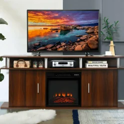 Fireplace TV Stand, Modern Media Console Table for TVs up to 70 Inches, Entertainment Center