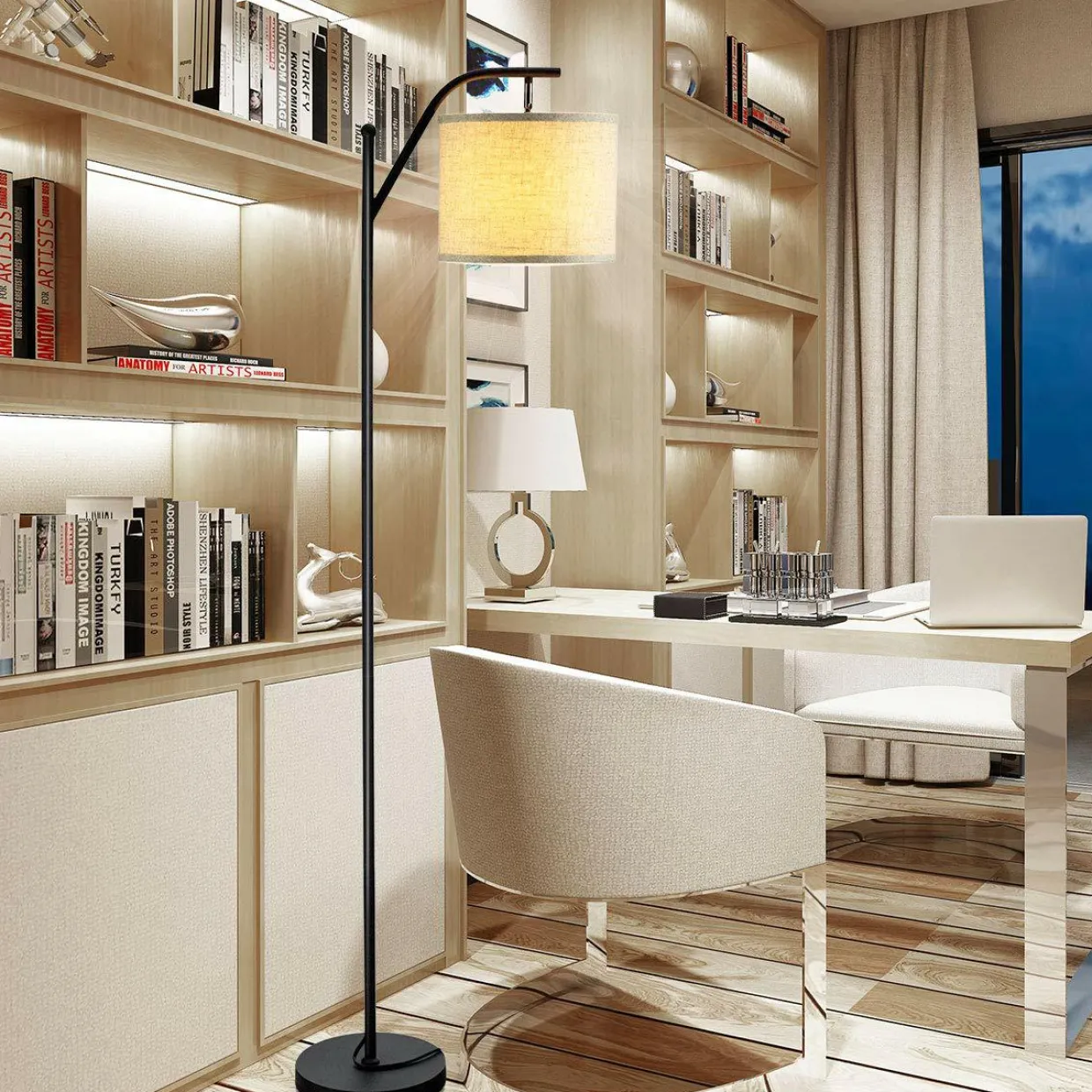 Floor Lamp for Living Room, Mid Century Tall Pole Lamp with Arc Hanging Shade