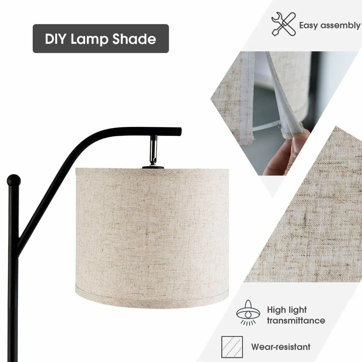 Floor Lamp for Living Room, Mid Century Tall Pole Lamp with Arc Hanging Shade