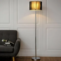 Floor Lamp, Living Room Modern Standing Floor Light with Sheer Shade and LED Light Bulb, 63 inches