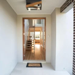 Flush Mount Ceiling Light, Rustic Flush Mount Light with Iron & Wood Square Shade & 2 Angle Adjustable Lights