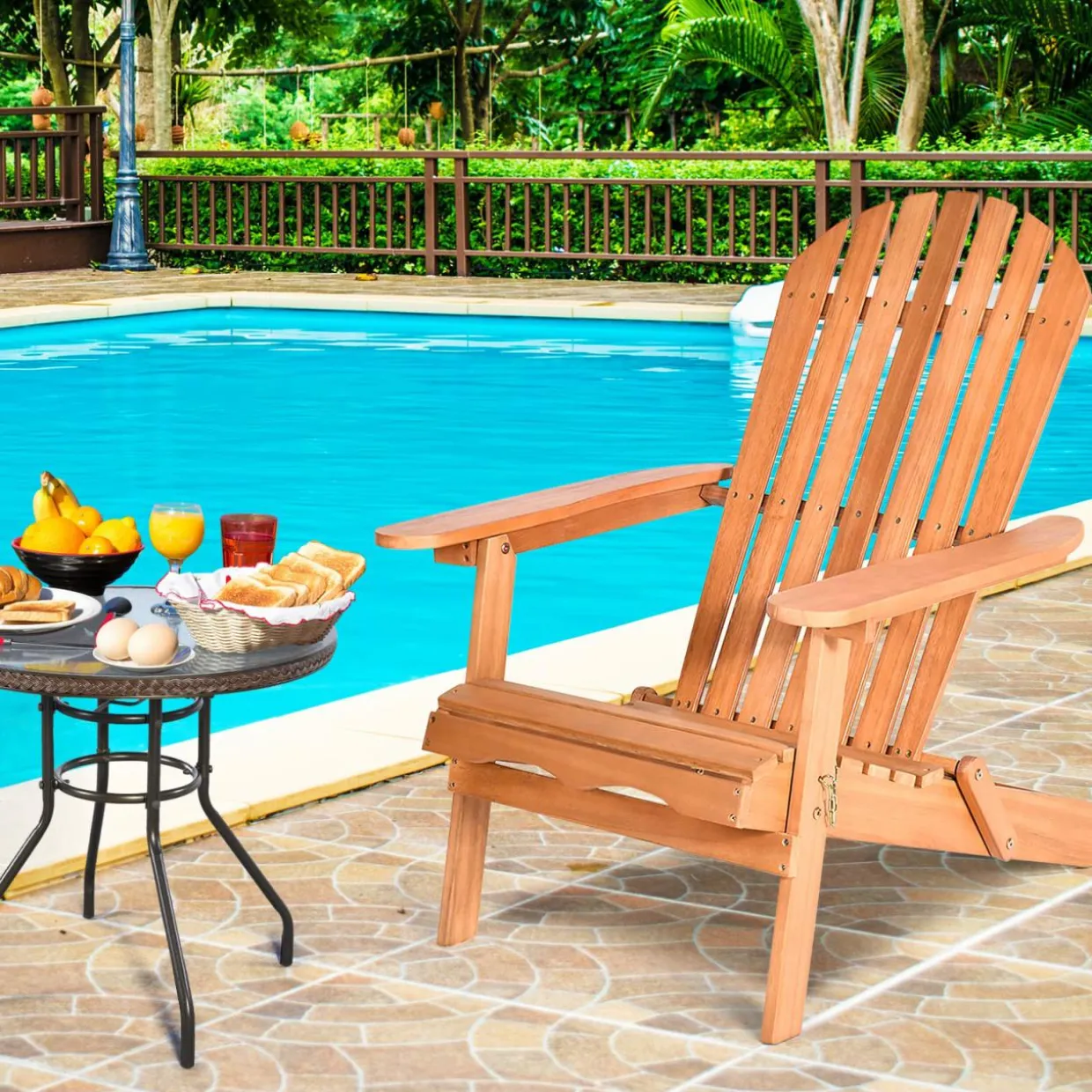 Folding Adirondack Chair, Lounger Chair for Patio Porch Deck Poolside and Backyard