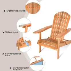 Folding Adirondack Chair, Lounger Chair for Patio Porch Deck Poolside and Backyard