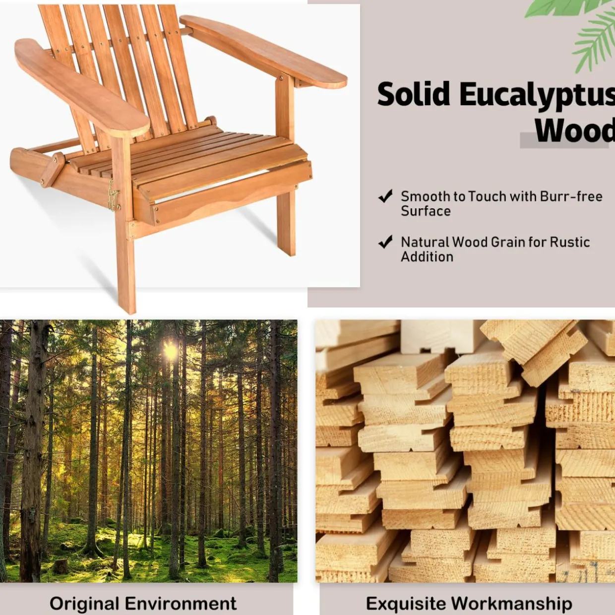 Folding Adirondack Chair, Lounger Chair for Patio Porch Deck Poolside and Backyard