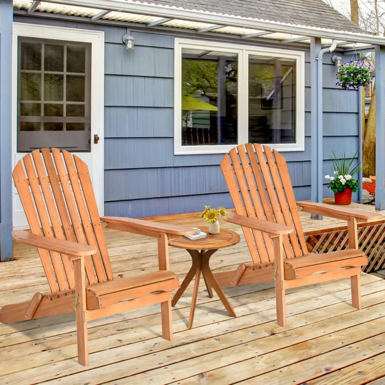 Folding Adirondack Chair, Lounger Chair for Patio Porch Deck Poolside and Backyard